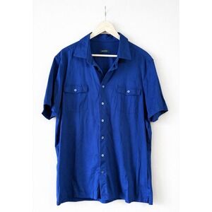 Bugatchi OoohCotton Performance Shirt Men's XXL Navy 8-Way Stretch Short Sleeve